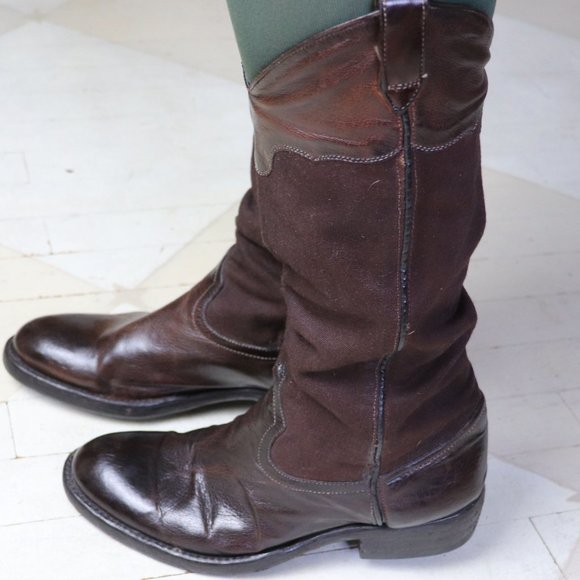 Alberto Fasciani Choco-Brown pull-on leather/fabric combination Western boot - Picture 1 of 9